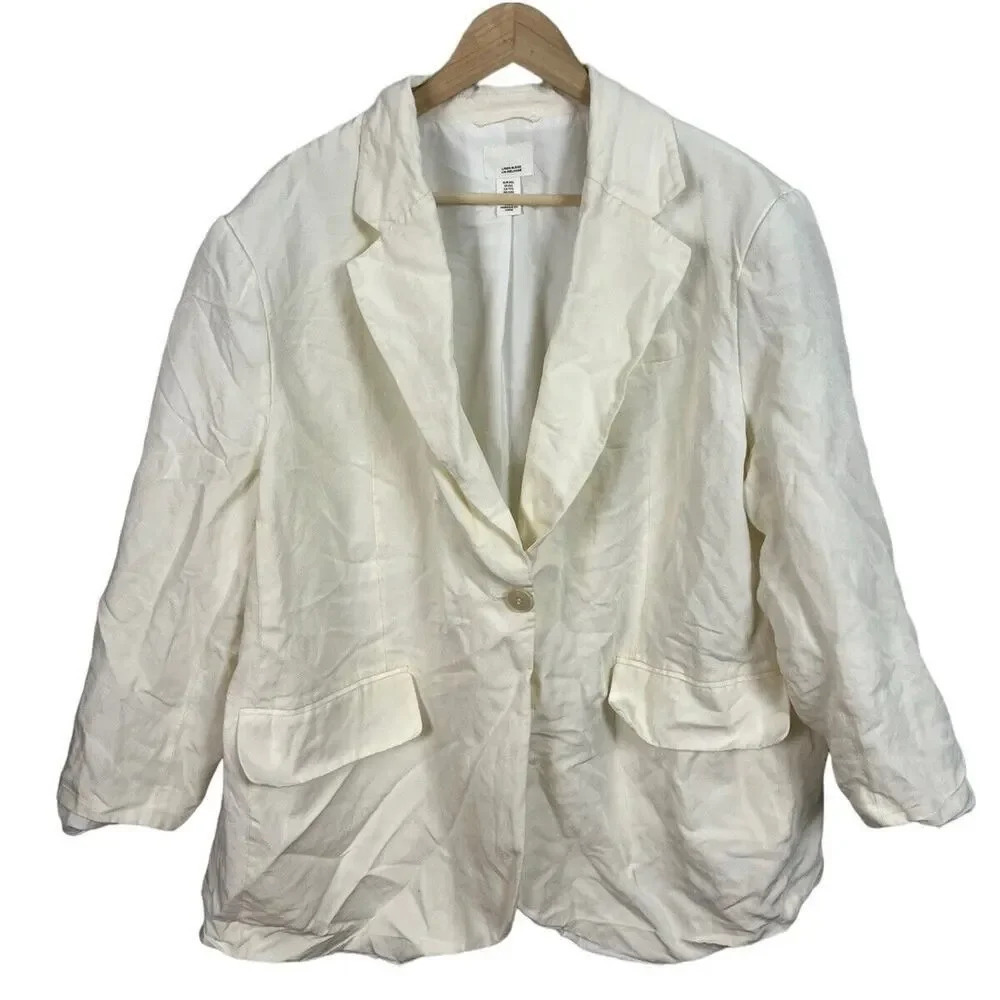 H&M Cream Ivory Linen Blend Plus Size XXL Blazer Lined Women’s